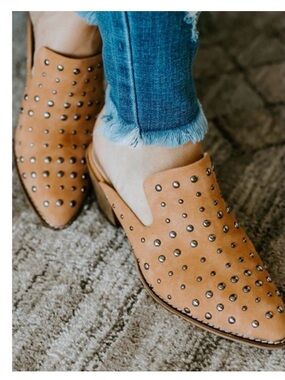 A Rider Girl Studded Tan Slip-On Mules